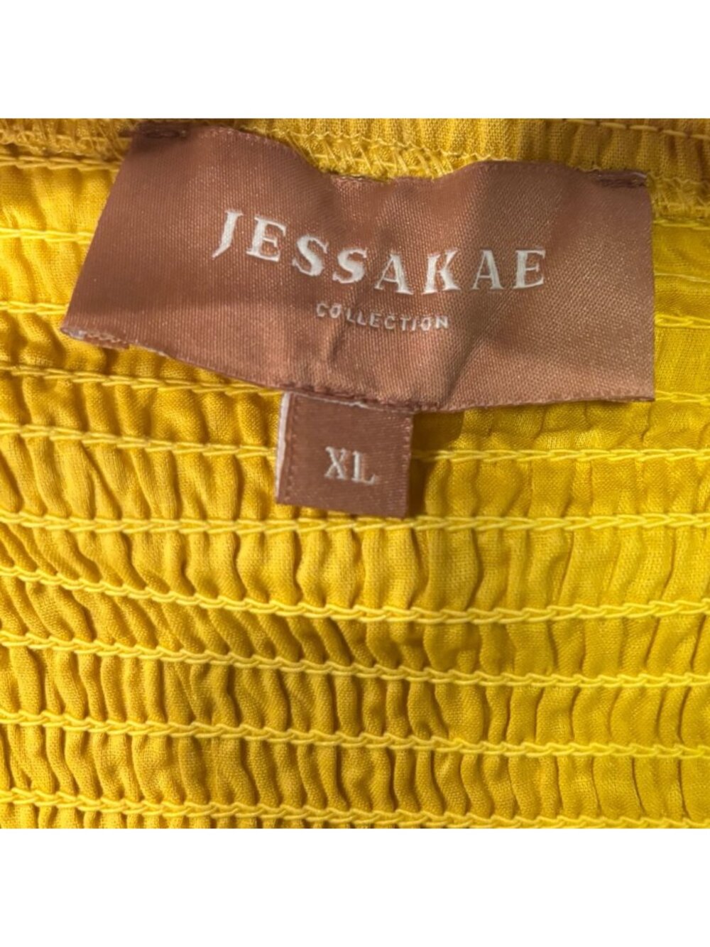 Jessakae Collection Mustard Yellow Midi Dress XL Square Neck Smocked Back Rayon - Picture 6 of 7